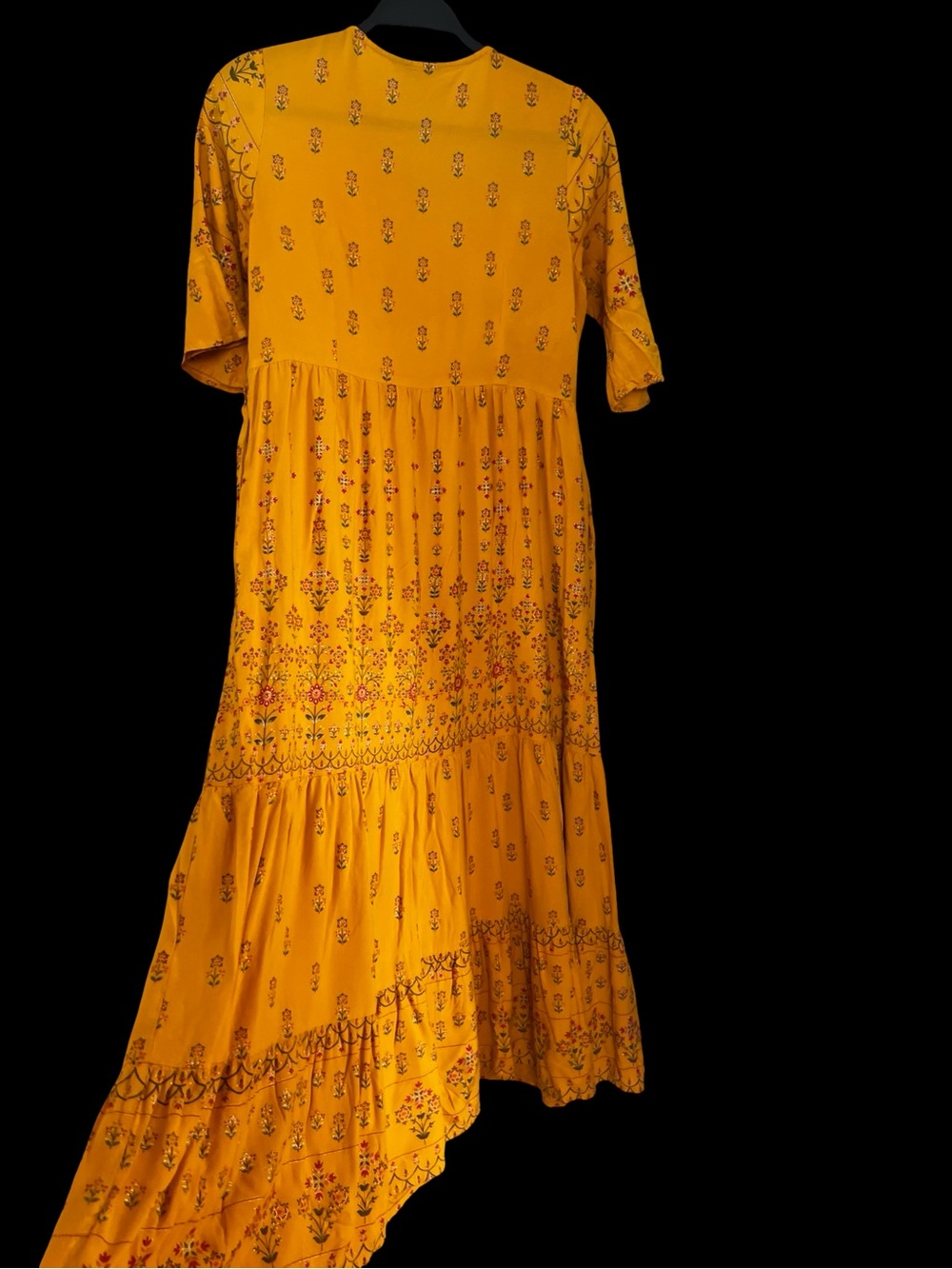 Indya Mustard Yellow Floral Foil Tiered Maxi Dress - Picture 6 of 6